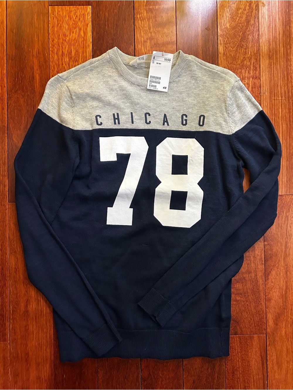 H&M Men's Crewneck Sweater in Navy and Light Gray with '78' Graphic
